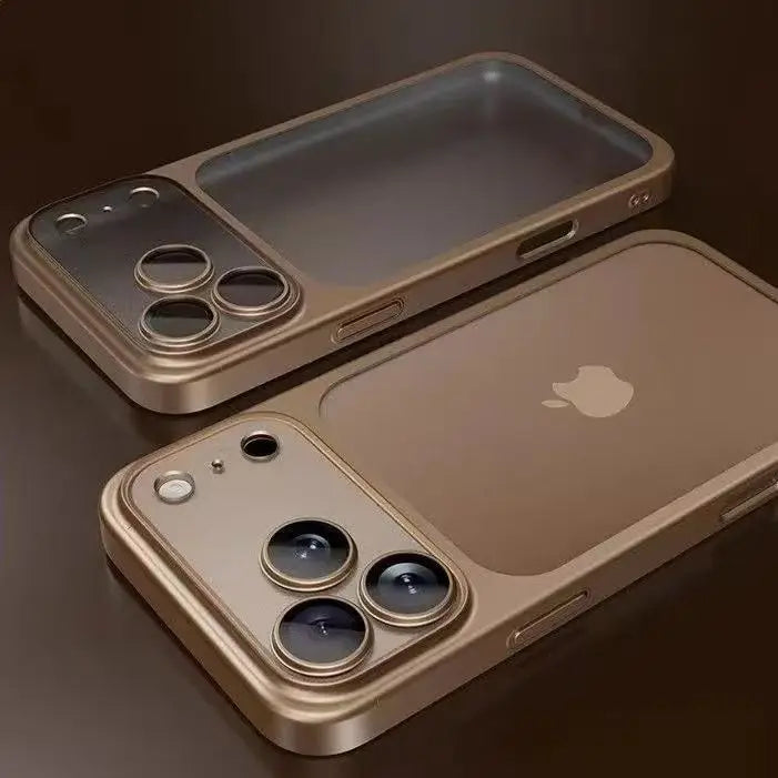 Luxury Plating Color PC Transparent Phone Case For iPhone 17 16 15 14 13 Pro Max Air Lens Protection Matte BackPlate Hard Cover | Color:Gold