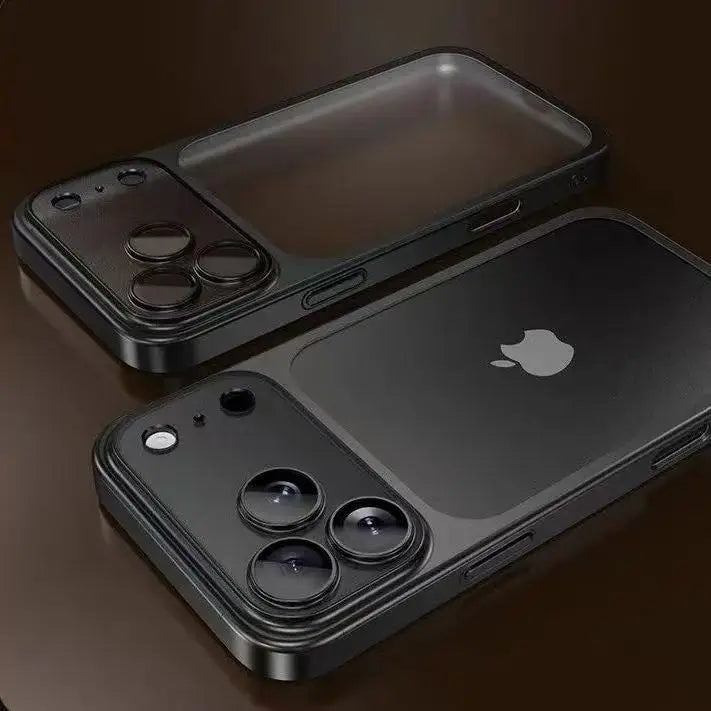 Luxury Plating Color PC Transparent Phone Case For iPhone 17 16 15 14 13 Pro Max Air Lens Protection Matte BackPlate Hard Cover | Color:black