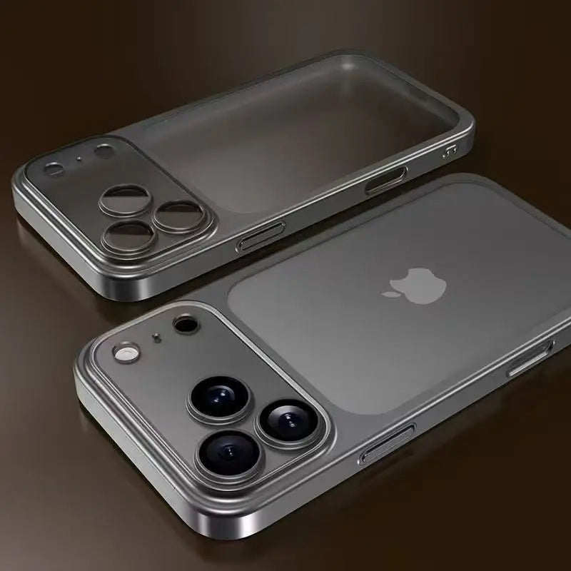Luxury Plating Color PC Transparent Phone Case For iPhone 17 16 15 14 13 Pro Max Air Lens Protection Matte BackPlate Hard Cover | Color:GRAY