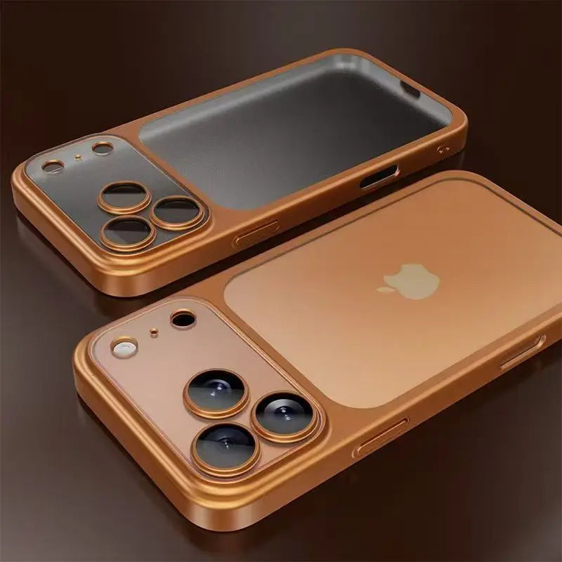 Luxury Plating Color PC Transparent Phone Case For iPhone 17 16 15 14 13 Pro Max Air Lens Protection Matte BackPlate Hard Cover | Color:Orange