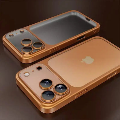 Luxury Plating Color PC Transparent Phone Case For iPhone 17 16 15 14 13 Pro Max Air Lens Protection Matte BackPlate Hard Cover | Color:Orange